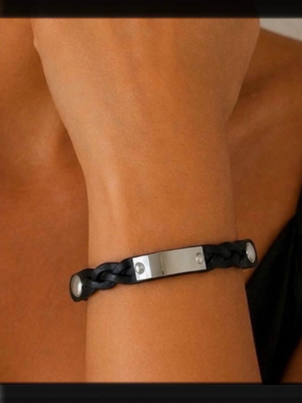 3 Plunder Black Braided Leather ID Bracelet with Silver Plate
